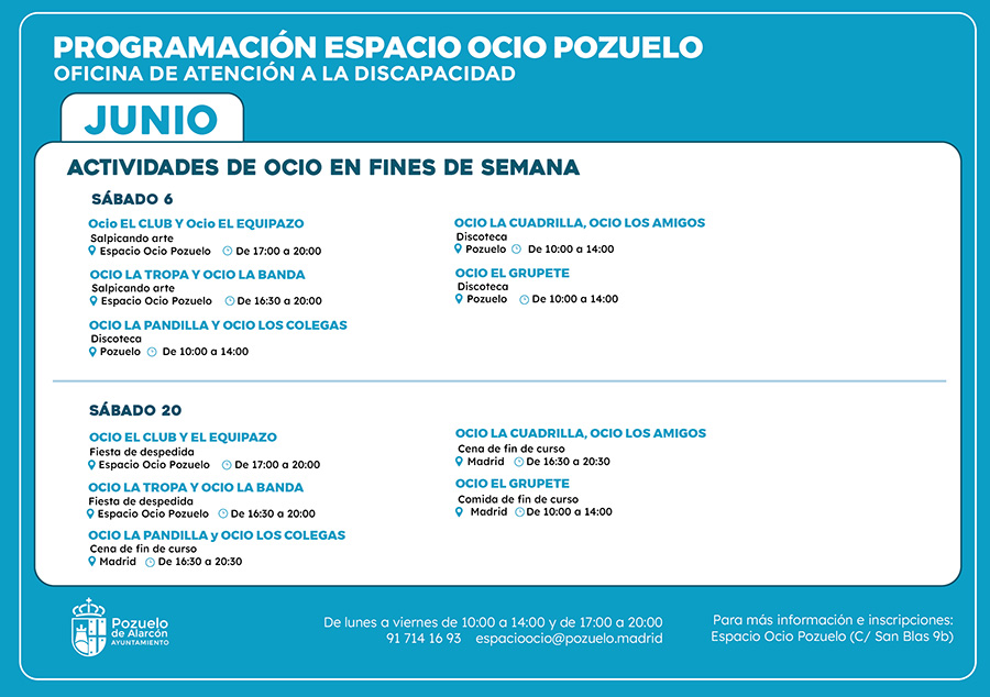 Actividades de ocio en fines de semana junio