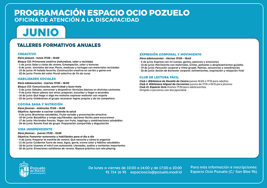 Talleres formativos anuales (Plazas disponibles) Junio